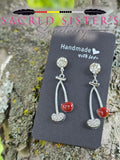 Red Enamel Cherry CZ Pavé Heart Drop Earrings by OGIMAAKWE-AMANDA