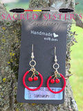 Red Beaded Hoop Cherry Drop Earrings