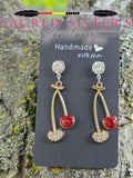 Red Enamel Cherry CZ Pavé Heart Drop Earrings in Gold by OGIMAAKWE-AMANDA