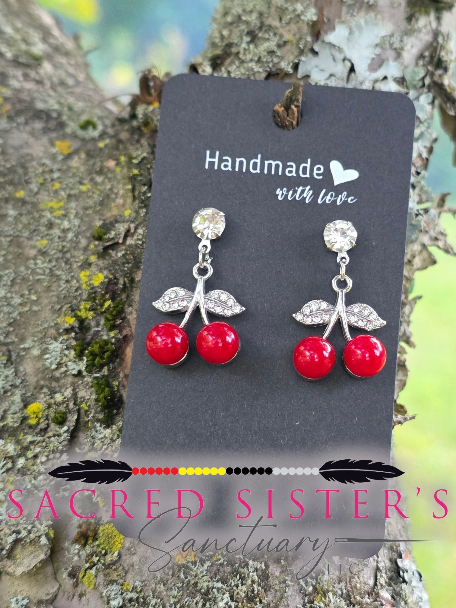 Sparkling Cherry Earrings with Diamond Accent by OGIMAAKWE-AMANDA