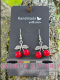 Cherry Ball Dangle Earrings  by OGIMAAKWE-AMANDA