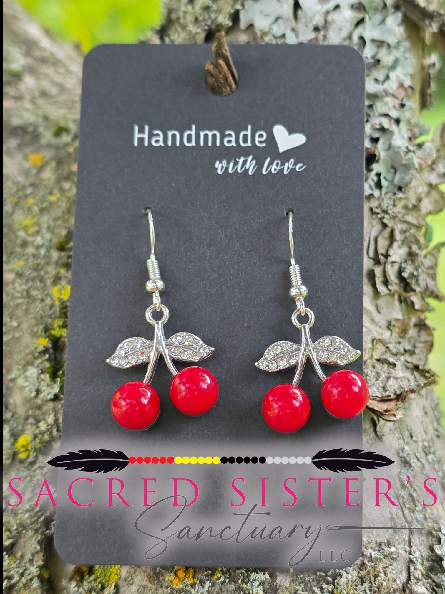 Cherry Ball Dangle Earrings  by OGIMAAKWE-AMANDA